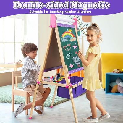 Art Easel for Kids 4-8,Kids Easel with Paper Roll and Art Supplies,Toddler Toys Ages for 5-7,Toddler Drawing Board Learning Eductional Toys for 4 5 6 7 8 Year Old Boy Girls Birthdays Gifts
