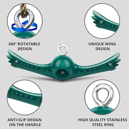 YAMIPROBI Swing Spins Set: 360° Handle Twist-Spin Flips Toy - Slackline Attachments Activate Play Powers - Accessories for Kids' Playground and Backyard Fun, Green