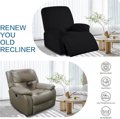 Soft Spandex Recliner Chair Covers, 4 Pieces Lazy Boy Recliner Cover for Recliner Chair, Stretch Cover for Recliner slipcovers Good Choice for All Seasons. (XL,Black)