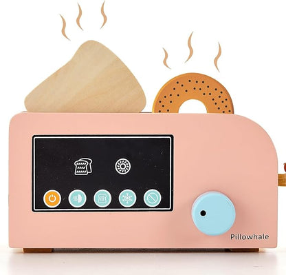 Toddler Kitchen Playset, Wooden Toy Toaster with Pretend Play Food Sets, 17Pcs Play Breakfast Playset Pop Up Toy, Play Toaster for Kids Boys and Girls Ages 3+