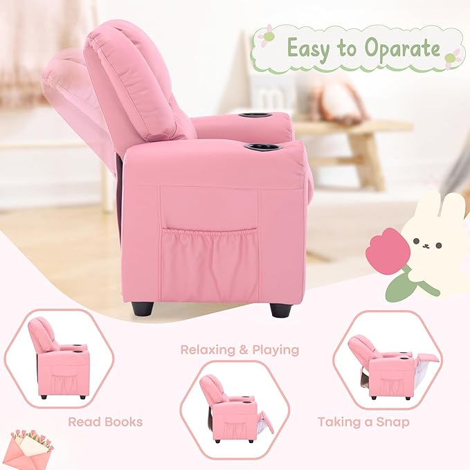 Candy Kids Reclining Chair Leather Recliner Sofa Toddler Youth Children Child Ages 1-6
