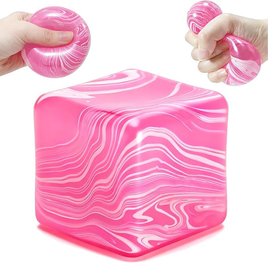 2.1" Flow Texture-Cube Squishy Toy, Slow Rising Anti-Stress Fidget Cube for Kids and Adults, Portable Sensory Fidget Toy for Anxiety Relief, Desk Decor Gift for School, Office, Travel.（Pink）