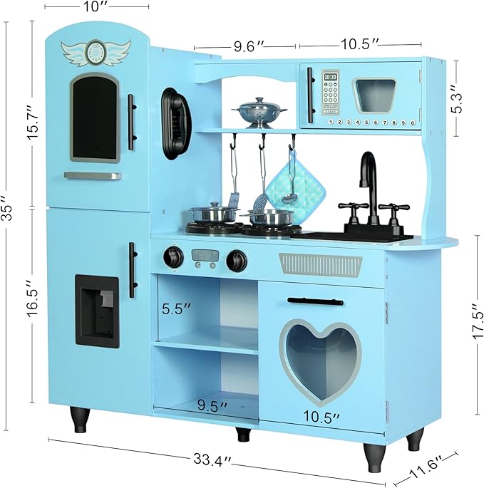TaoHFE Toy Kitchen, Blue Kids Kitchen Playset for Kids Ages 4-8 Boys Gift Girls Play Kitchen Sets for Kids Kitchen Playset with Lights and Sounds Wooden Toy Kitchen Playset Gift Kids Kitchen Set