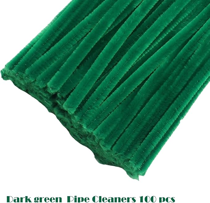 Swpohrat 100 Pieces Dark Green Pipe Cleaner Craft Set,Thick Fuzzy Chenille Stem Pipe Cleaners for DIY Craft Projects and Decorations