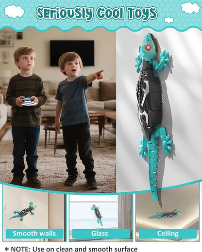 Rc Wall Climbing Gecko Robot Toys for Kids Age3+, Blue Wall Crawler Gecko,Remote Control Car Electric Lizard with Led Glowing Eyes,Easter Basket Stuffers,Cool Toy Easter Birthday Gifts for Boys Girls