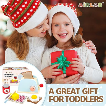 Airlab Play Kitchen Accessories Toddlers 1-3 Wooden Pop-up Toaster Toy Play Food Kids Age 1 2 3, Bread, Butter, Poached Egg Cutting Pretend Toys for 2-4 Year Old Toddlers Boys Girls
