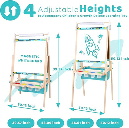 Joyooss Art Easel for Kids, Double Sided Wooden with 98+ Accessories Kids Easel Drawing Board with Magnetic Chalkboard, Dry Erase White Board & Paper Roll Paint Art Easel for Kids Age 2-4 4-8 9-12