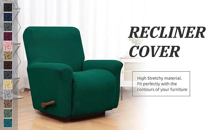 KEKUOU Recliner Chair Covers,Lazy Boy Recliner Covers Stretch Couch Cover Slipcovers 1 Piece Furniture Protector with Elastic Bottom for Dog,Kids.(Recliner, Dark Green)