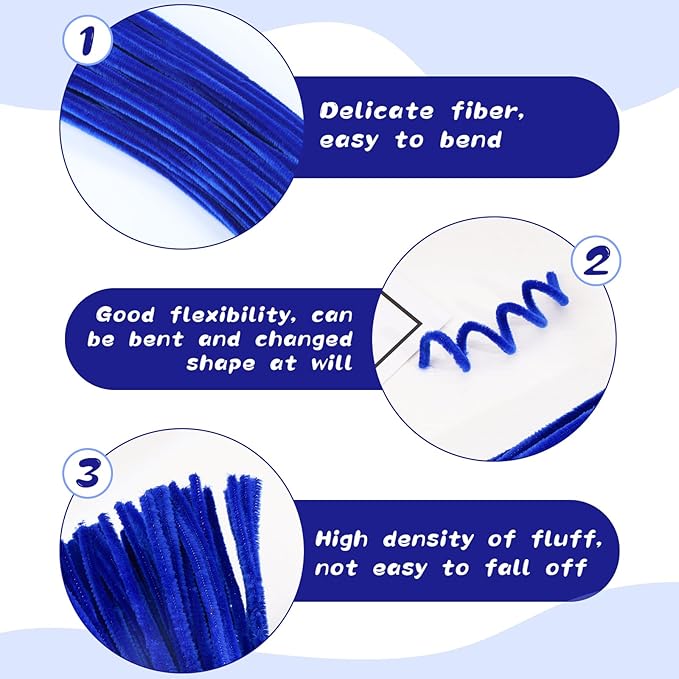 100Pcs Pipe Cleaners, Pipe Cleaners Craft, Chenille Stems Creative Craft Pipe Cleaners Flowers for Festivals Decorations, Crafting Pipe Cleaners Supplies for DIY Arts Making/Royal Blue