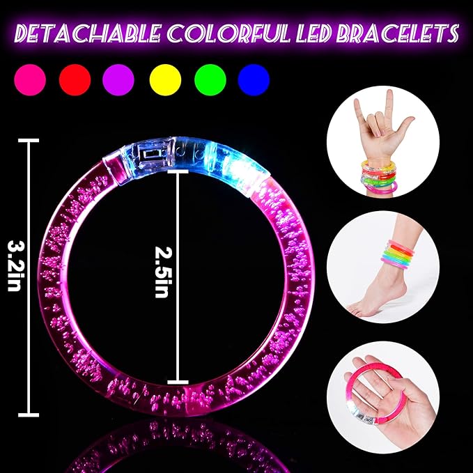 24Pcs Glow in the Dark Party Supplies for Kids/Adults, Flashing Light up Toys LED Bracelets Glow Sticks,Valentines Mardi Gras Party Favors Carnival Birthday Concert Gifts Accessory