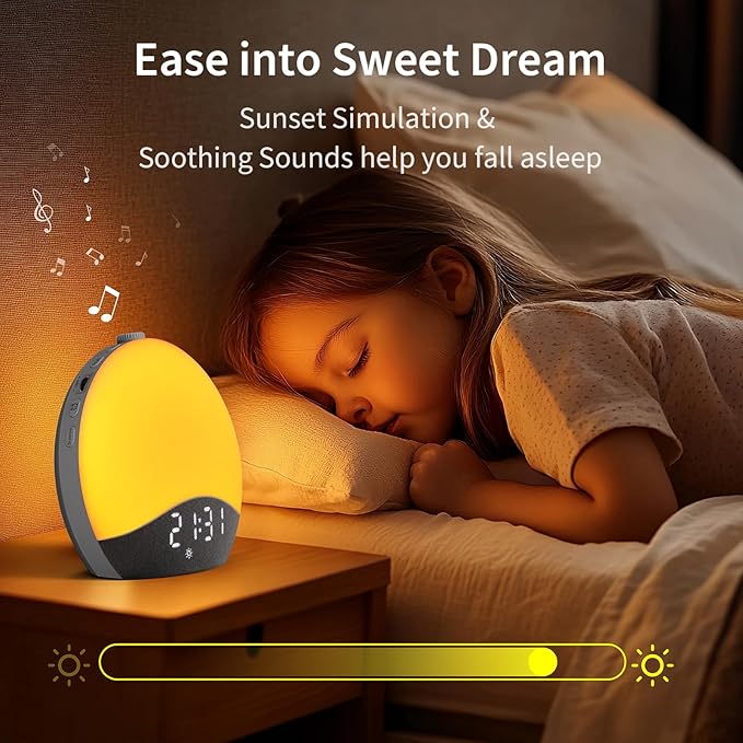 Sunrise Alarm Clock Sound Machine, Upgraded Backlit Buttons, 26 Soothing Sounds, White Noise Machine Night Light, Bluetooth Speaker Wake Up Light for Bedroom, Heavy Sleeper, Adults, Kids