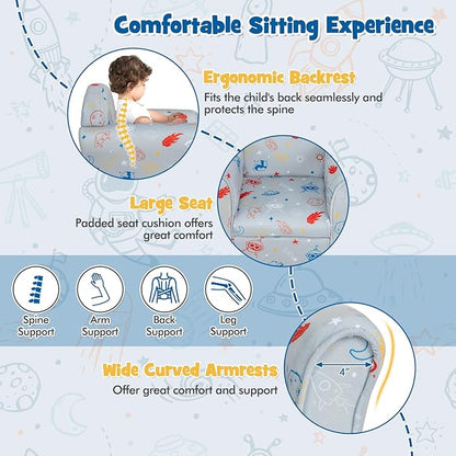 Costzon Kids Couch, Children's Sofa Armrest Chair with Pattern, Toddler Furniture w/Sturdy Wood Construction, Preschool, Lightweight Kids Couch Sofa Chair for Aged 1-5 Boys & Girls Gifts, Aliens