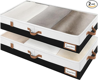 StorageWorks Large Under Bed Storage Containers with Handles and Label Holder, 2 Pack Ultra-thick Fabric Underbed Bins, Closet Organizer for Clothes, Blankets, Sweater