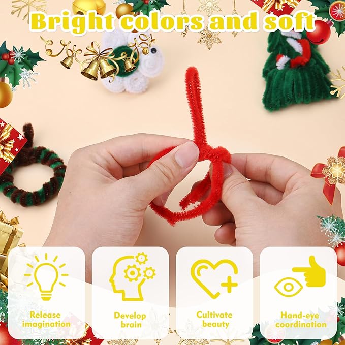 LOKUNN Pipe Cleaners, 200 Pcs Light Yellow Pipe Cleaners Craft Set, Solid Color Chenille Stems, DIY Arts and Crafts with Adhesive Eyes and Storage Box, Christmas Halloween Decoration Art Supplies