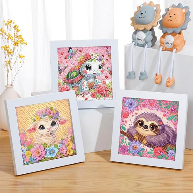FQOVKYN 4Pcs 5D Cute Animals Diamond Art Kits for Kids, DIY Diamond Art Painting Mosaic Kits for Adults Beginner, Full Drill Small Diamond Gem Art and Craft for Kids Age 8-12 (15 * 15cm)