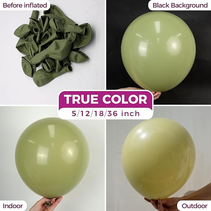 Bezente Sage Green Balloons Latex Party Balloons - 100 Pack 12 inch Round Helium Olive Green Balloons for St. Patrick's Day Woodland Birthday Bridal Shower Graduation Safari Jungle Party Decorations