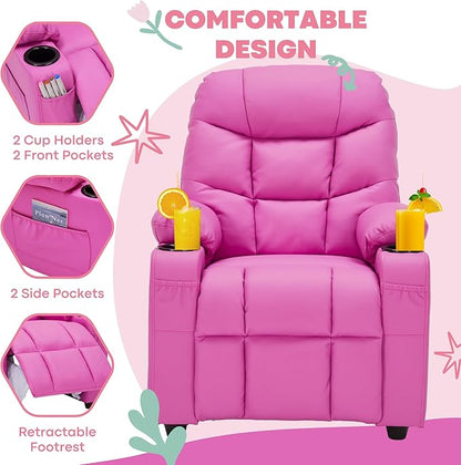 Marshmallow Larger Kids Reclining Chair Leather Recliner Sofa Children Ages 3-12