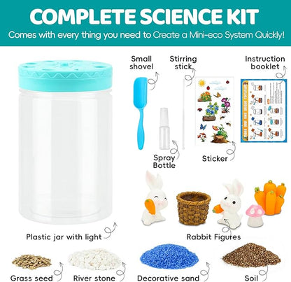 Rabbit Light Up Terrarium Kit for Kids,Bunny Gardening Kit for Boys and Girls,DIY Creative Educational Toy, Arts Crafts Activity,Birthday Easter for Ages 4 5 6 7 8-12