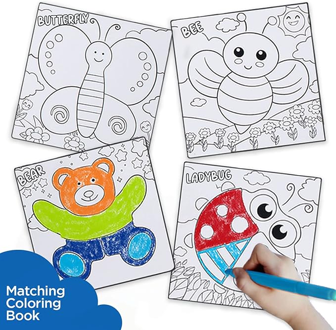 Wooden Puzzles for Toddlers 1-3 Girls & Boys, Sensory Toys, Educational Learning Toys: 4 Puzzles Ages 1-3, Gift Box, Storage Bag, Matching Coloring Book, Animals Puzzle for Toddlers Set of 4