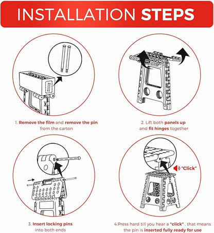 ACKO Folding Step Stool Foldable 17.5 Inch Stool 400 lbs Capacity,Plastic Stools for Adults and Kids,Collapsible Stool for Kitchen, Stepping Stool with Handle(Grey)