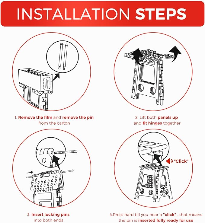 ACKO Folding Step Stool Foldable 16 Inch Stool 400 lbs Capacity,Plastic Stools for Adults and Kids,Collapsible Stool for Kitchen, Stepping Stool with Handle,Black,1 PC