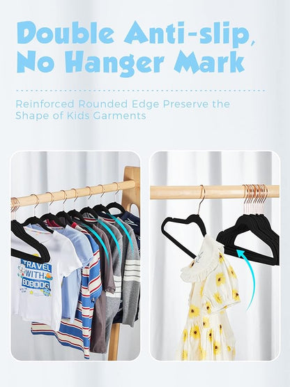 Smartor Kids Velvet Hangers 50 Pack, 14'' Inch Premium Non Slip Kids Felt Hangers for Closet, Space Saving Toddler Clothes Hanger for Youth's Childrens' Clothes (Rose Gold Hook)- White