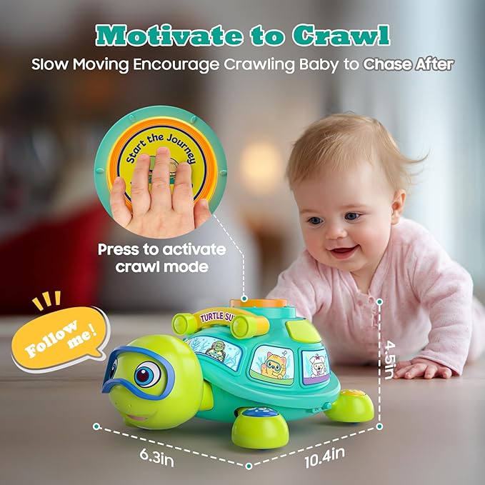 Baby Toys 6-12 Months, Musical Turtle Tummy Time Developmental Crawling Toy for 6 7 8 9 10 Months, Educational Bilingual Infant Toy 6-9-12 Months, Baby Boy Girl Birthday Gifts