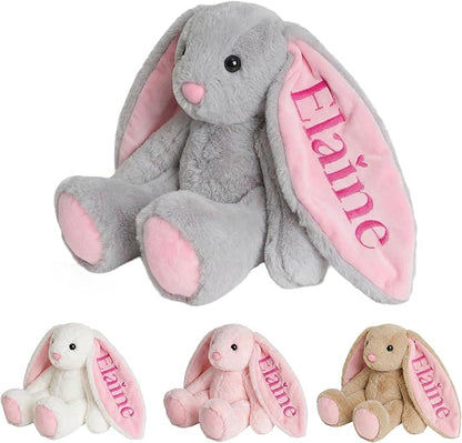 Personalized Bunny Stuffed Animal with Custom Name Embroidered, Soft Plush Rabbit for Baby Girls & Boys, Emotional Support Toy for Toddlers 1-3, 1st Birthday Gift, Grey, 10" 13" 16"