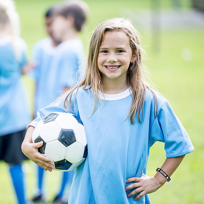 24 Packs Soccer Silicone Bracelets Party Supplies Soccer Motivational Rubber Wristbands for Sport Themed Football Themed Birthday Baby Shower Party Favors Award Gift