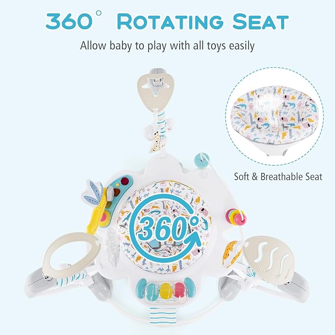 INFANS Baby Activity Center, 3 in 1 Play Center Jumpers and Bouncers with Music, Lights, Interactive Toys, 360°Rotating Seat, 3 Adjustable Heights, Exersaucer Learning Toys for Baby 6-12 Months (Blue)