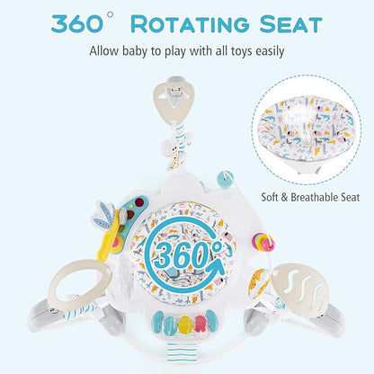 INFANS Baby Activity Center, 3 in 1 Play Center Jumpers and Bouncers with Music, Lights, Interactive Toys, 360°Rotating Seat, 3 Adjustable Heights, Exersaucer Learning Toys for Baby 6-12 Months (Blue)