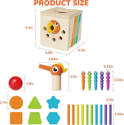 Montessori Toys for 1-3 Year Old – 5-in-1 Wooden Activity Cube with Magnetic Bird Feeding Game, Woodpecker Toy, Busy Toy for Fine Motor Skills, Shape Sorter & Color Matching, Toddler Gift 18M+