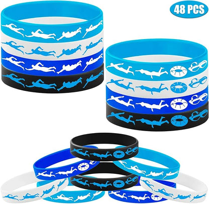 48PCS Swimming Rubber Bracelet Party Favors -Swimming Silicone Wristband Party Supplies Decorations Swimming Action Sport Themed Birthday Baby Shower Party