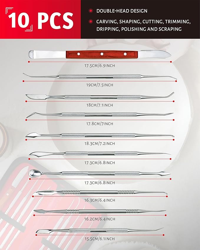 YETOOME 10 Pcs Dental Wax Carving Tools Set with Case, Stainless Steel Clay Sculpting Pottery Sculpture Tools for Dental Pottery Sculpting Plaster Carving