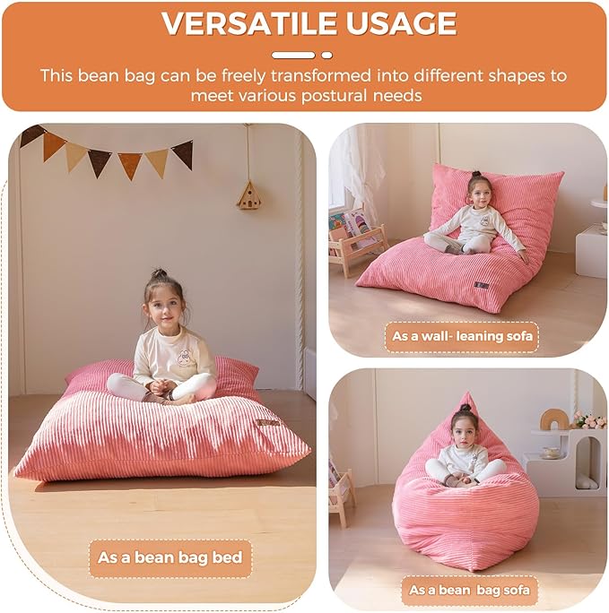 MAXYOYO 3 in 1 Kids Bean Bag Chair Bed, Convertible Chair Folds from Bean Bag to Lounger, Child Floor Sofa for Gaming, Reading, Floor Mattress with High-Density Foam Filling