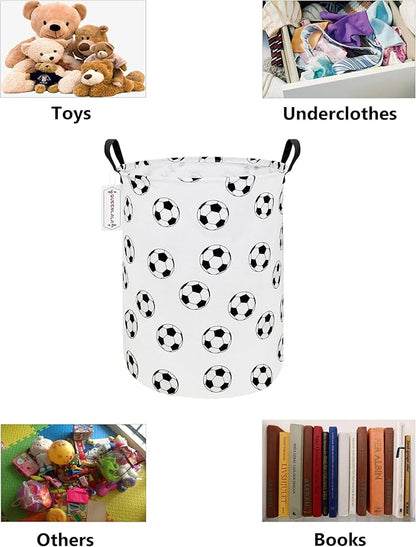 QUEENLALA Large Storage Basket,Laundry Hamper/Bathroom/Home Decor/Collapsible Round Storage Bin,Boys and Girls Hamper/Boxes/Clothing(Round-Football)