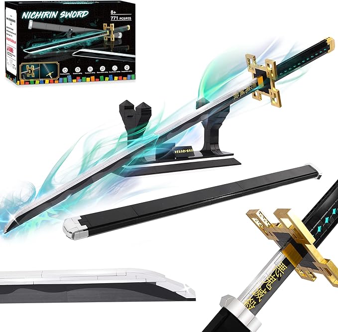 Jorumo Demon Slayer SwordsBuilding Sets for Adults and Kids, 40in Tokitou Muichirou Sword Building with Scabbard and Stand, Anime Sword Building Toy Katana Demon Slayer Gift, 771 Pcs