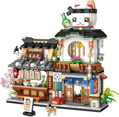 Japanese City Street View Izakaya Shop, MOC Creative Building Blocks House Set, Simulation Architecture Construction Toy, Gifts Idea for Kids Adults (Mini Blocks 789 pcs)
