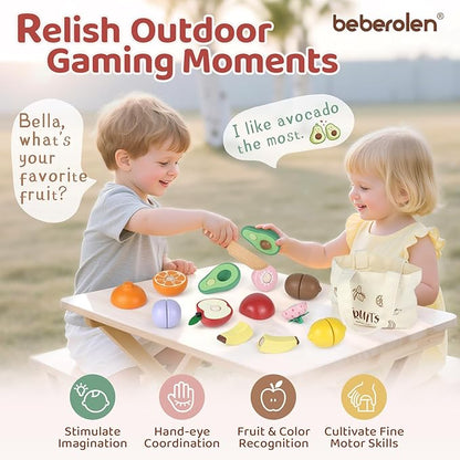 Play Food Sets for Kids Kitchen Wooden Food Toys for 3 Year Old Girl Boy Toddler Cutting Pretend Play Set Learning Toys Birthday Gift 1 2 3 Year Old Fruits