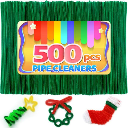 Iooleem 500pcs Christmas Green Pipe Cleaners, Chenille Stems, Pipe Cleaners for Crafts, Pipe Cleaner Crafts, Art and Craft Suppl.