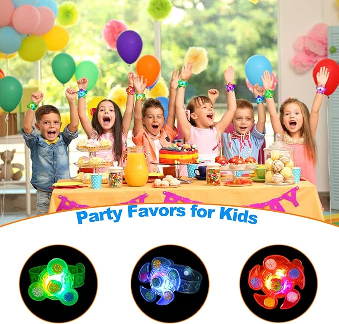 25 Pack LED Light Up Fidget Spinner Bracelets Favors For Kids 4-8 8-12,Glow in The Dark Party Supplies,Birthday Gifts,Treasure Box Toys for Classroom,Carnival Prizes,Pinata Goodie Bags Stuffers