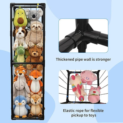Stuffed Animal Storage, Kids Toy Zoo Storage Organizer with Elastic Band, Thicken PVC Tube Large Stuffed Animals Holder for Nursery Playroom Bedroom Room Furniture Plush Storage-Black