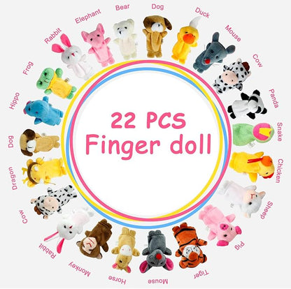 22 pcs Plush Animals Finger Puppet Toys - Mini Plush Figures Toy Assortment for Kids, Soft Hands Finger Puppets Game for Autistic Children, Great Family Parents Talking Story Set