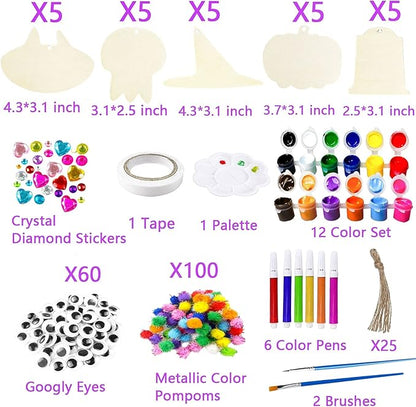 Halloween Crafts for Kids Halloween Decorations Wooden Slices Blank Cutouts Unfinished Wood Hanging Ornaments for Indoor/Outdoor Make Your Own Gift Tags for Halloween Party Favors, Home Decor, 25 Pcs