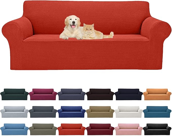 2025 New Stretch Oversized Sofa Slipcovers Couch Sofa Cover for 4 Seater Furniture Protector Covers with Elastic Bottom Jacquard Fabric Small Checks for Pets, Kids - Pureed Pumpkin