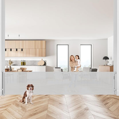 145 Inch Extra Long Baby Gate Retractable Dog Gate Outdoor Retractable Gate Indoor Retractable Baby Gate for Extra Wide Openings Retractable Pet Gate Retractable Fence for Doorways, Decks, Light Gray