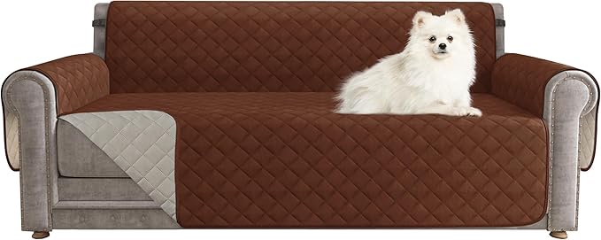 CHUN YI Couch Cover, Water Resistant Slipcover for 3 Cushion Sofa, Reversible Washable Sofa Cover with Adjustable Strap Storage Pocket for Living Room Dog Pet (Sofa, Chocolate)