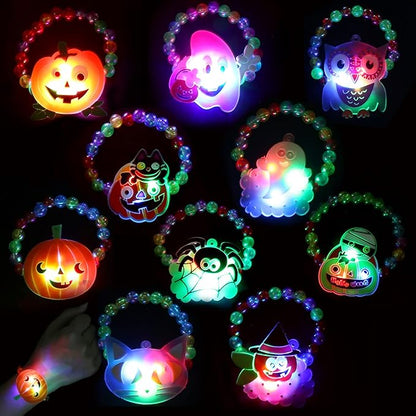 CCINEE 10pcs Halloween Led Bracelets, Light Up Toys Beaded Flashing for Non Candy Treats Halloween Party Favors Halloween Toys Kids Goody Bag Fillers Glow in the Dark Party Supplies(10 Styles)