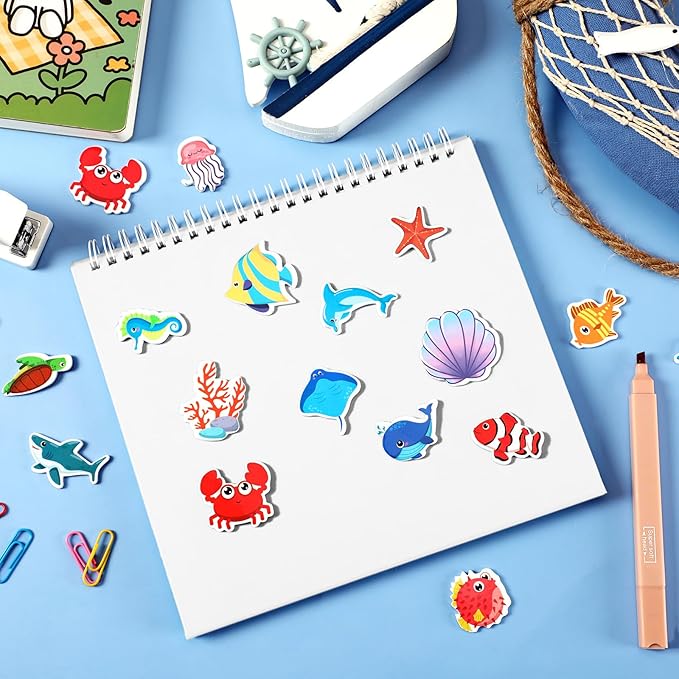 JULBEAR 300 Pieces Ocean Sea Animal Foam Stickers Bulk Self-Adhesive Tropical Fish Sea Creature Stickers Sea Turtles for Arts Crafts Ocean Theme Party Favors Decoration Home DIY Supplies