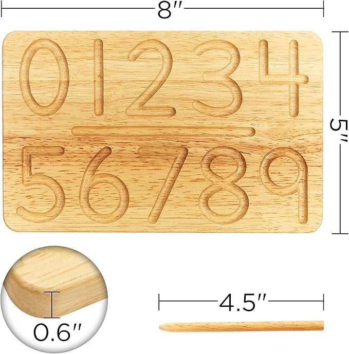 Montessori & Me Wood Number Tracing Board - Montessori Wooden Numbers and Shapes Complements Wooden Letter Tracing Board - Large Wooden Print Numbers for Toddler to Preschool
